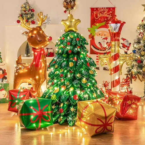 Vista 5 de Árbol de Navidad inflable, globos autosostenibles de 40 pulgadas, globos de papel de aluminio para árbol de Navidad de interior y exterior Árbol