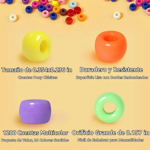 Vista 4 de 3600 cuentas de poni a granel, 24 colores surtidos, cuentas de plástico arcoíris para trenzar el cabello, pulseras de amistad, manualidades
