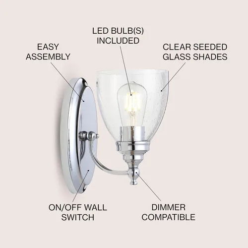Vista 4 de JONATHAN Y Lámpara de pared LED cromada de 5.5 pulgadas, cableado para baño, pantalla de vidrio transparente con semillas, iluminación de pasillo
