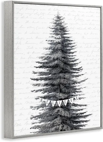Vista 3 de Stupell Industries Árbol de Navidad cubierto de nieve Believe Holiday Word Design, diseño de letras y forradas Stupell Industries · By Lettered