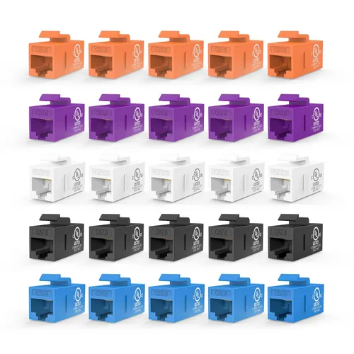 Vista 10 de VCE Acoplador Keystone CAT6 con certificación UL, paquete de 25 unidades, acoplador Ethernet hembra a hembra, acoplador RJ45 para CAT6/CAT5e/CAT5