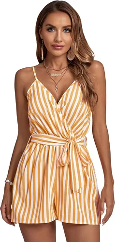 Vista 6 de LYANER Enterizo corto a rayas con cuello en V y tirantes delgados para mujer