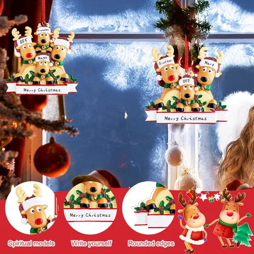 Vista 4 de Adornos de Navidad de renos personalizados 2025, adornos de ciervo y alce navideños DIY para árbol de Navidad, adornos colgantes personalizados