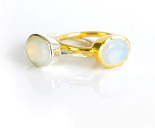 Vista 129 de Oval Birthstone Ring Bezel Set in Vermeil Gold, Sterling Silver, or Rose Gold, Stacking Birthstone Ring [rOMB]