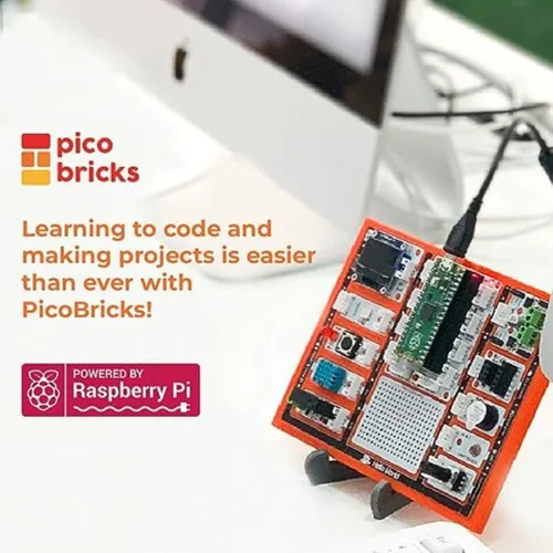 Vista 3 de PicoBricks Raspberry Pi Pico W Kit de inicio con 12 sensores desmontables y extensa guía de aprendizaje, kit de codificación de bricolaje, Raspberry