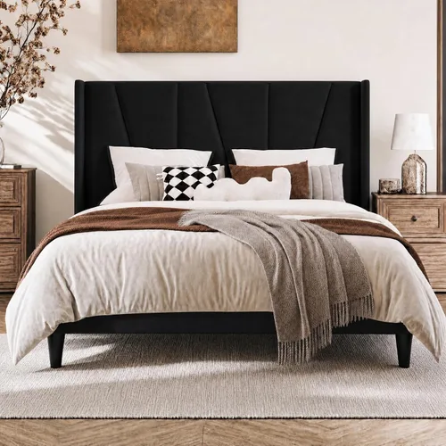 Vista 11 de SHA CERLIN - Base de cama tapizada King con cabecero, color gris oscuro