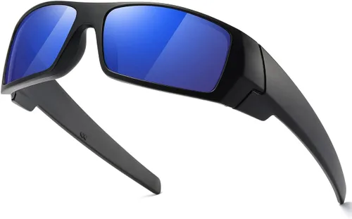 Vista 10 de Gafas de sol polarizadas para hombre y mujer, estilo retro, deportivo, rectangular, envolvente, vintage, protector de disparo Negro - Negro