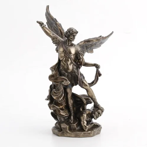 Vista 2 de Figura de bronce fundido en frío de 10.25 pulgadas de San Miguel en demonio con espada