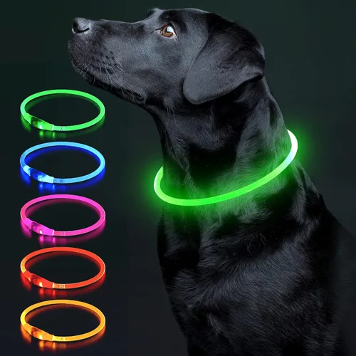 Vista 14 de Colaseeme Collar de perro con luz LED, 1 unidad recargable por USB, TPU brillante, luz de seguridad para perros pequeños, medianos y grandes, no Azul