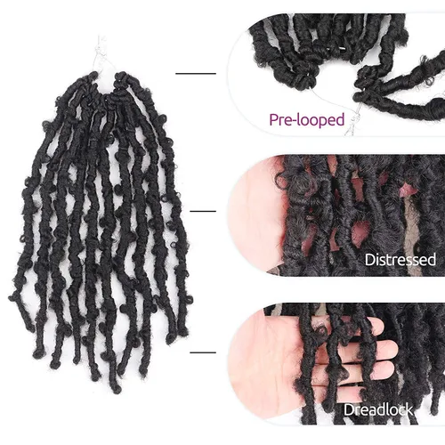 Vista 4 de Toyotress Butterfly Locs - Cabello de ganchillo de 8 pulgadas, 7 piezas de trenzas de ganchillo desgastadas pretrenzadas, color negro natural
