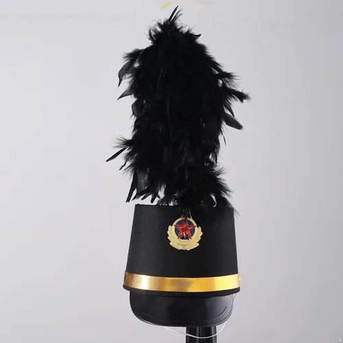 Vista 5 de Sombrero de tambor mayor para adultos y niños, sombrero de Majorette, sombrero de banda de tambor, sombrero de soldado de juguete con plumas