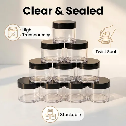 Vista 4 de Tapa de rosca de plástico blanco y negro recargable de 1.06 oz, 1.0 fl oz/1 oz, con base transparente, frascos cosméticos vacíos para botellas