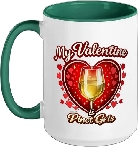 Vista 10 de Pinot Gris Wine Glass Valentine Hearts Love Funny Gift Ceramic Mug, Black/White, 11oz
