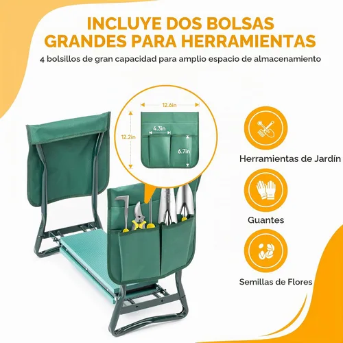 Vista 3 de Simple Deluxe Rodillero y asiento de jardín, taburete plegable con almohadilla de espuma EVA más gruesa, banco resistente, con bolsa