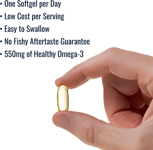 Vista 3 de AmerOmega Triglicérido 550 mg Omega-3 Aceite de pescado para apoyo a la salud cardíaca – Abadejo de lucillo de Alaska capturado en la naturaleza