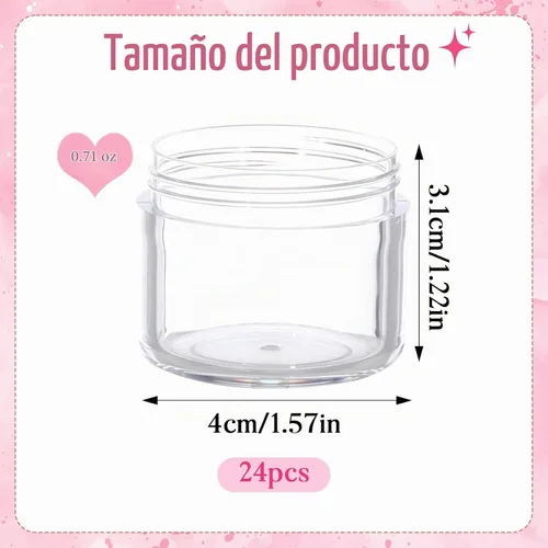 Vista 2 de Paquete de 24 frascos vacíos en forma de flor de rosa rosa, recipientes de plástico transparente a prueba de fugas para cosméticos con tapas