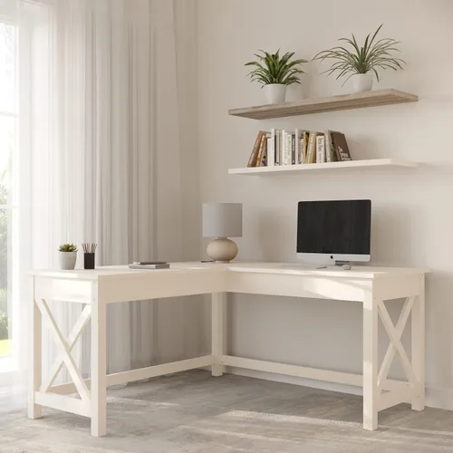 Vista 10 de Lavish Home Escritorio para computadora, escritorio en forma de L con patas en forma de X, para oficina, computadora o mesa de manualidades Gris