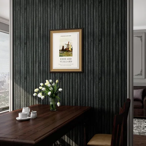 Vista 2 de LACHEERY Papel Tapiz de Panel de Madera Negra Despegar y Pegar 3D Papel de Pared de Listones de Madera Paneles de Listones de Madera Negra
