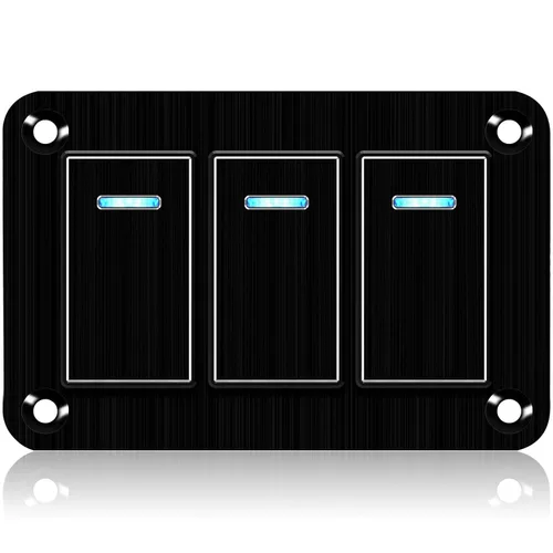 Vista 25 de Panel de interruptor basculante de aluminio de 2 vías, impermeable, precableado con retroiluminación azul, interruptor de palanca