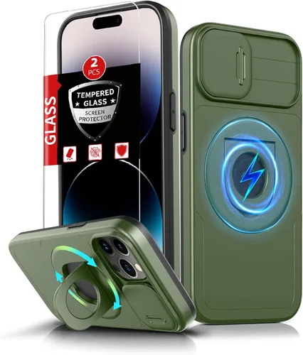 Vista 69 de Funda magnética para iPhone 11 Pro compatible con carga inalámbrica MagSafe, con 2 protectores de pantalla, anillo kickstand de 360° integrado +