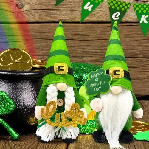 Vista 5 de Decoraciones del día de San Patricio, decoración del día de San Patricio, muñeca de duende, decoraciones de gnomos del día de San Patricio