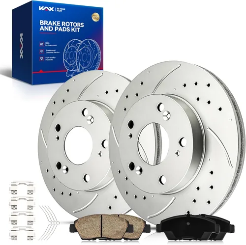 Vista 43 de Kit de freno delantero KAX, rotores de freno ranurados y con hendiduras, pastillas de freno cerámicas Compatible con Honda Accord 1990 1991 1992