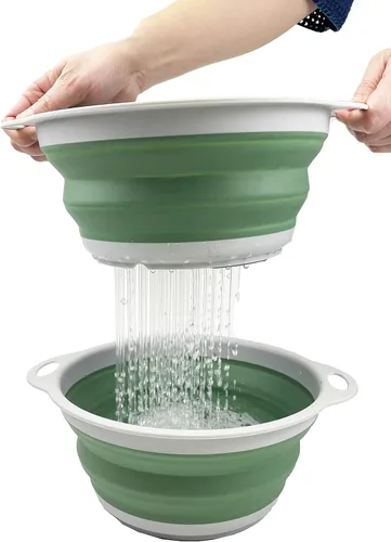 Vista 4 de SAMMART Colador plegable de 2.6 L (0.68 galones), colador de platos plegable, colador portátil y que ahorra espacio (gris/verde mar oscuro, 1)