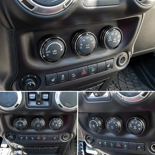 Vista 7 de Cubierta de botón de audio para aire acondicionado, decoración de anillo giratorio para interruptor, trim para Jeep Wrangler JK JKU Patriot Negro