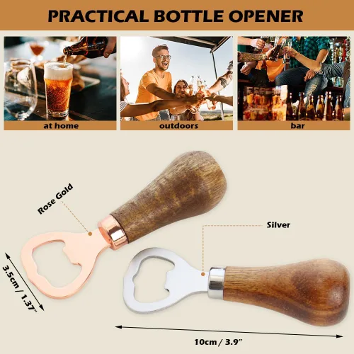 Vista 5 de Paquete de 2 abridores de botellas de madera con mango de nogal, abridor de botellas de bebidas con mango de madera para amantes de la cerveza