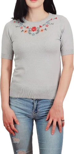 Vista 32 de YEMAK Suéter de Punto Top para Mujer – Media Manga Cuello Redondo Básico Casual Ajuste Clásico Ligero de Punto Suave Pullover Tee