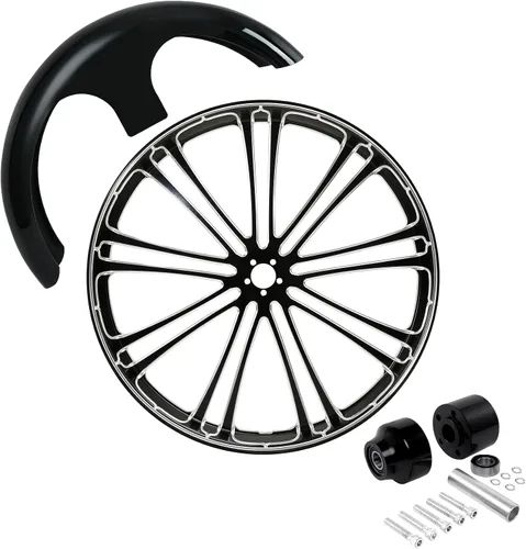 Vista 112 de TCMT Llanta de rueda delantera de 21", buje de rueda de brida de doble disco con guardabarros delantero negro sin pintar, compatible con modelos