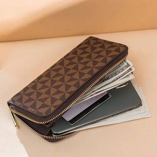 Vista 14 de Veki Billetera para mujer con doble cremallera y correa para la muñeca, monedero de cuero para tarjetas de crédito para mujeres y hombres, Negro A