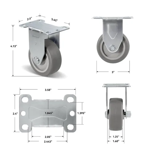 Vista 4 de Ruedas resistentes de 3 pulgadas, ruedas giratorias con frenos, ruedas de placa con rueda de goma para muebles, plataforma, camión, carrito