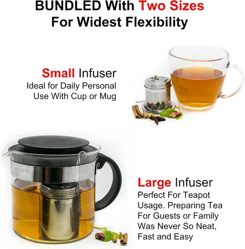 Vista 3 de URBAN ESCAPE - Té más empinado para hojas de té sueltas (paquete de 2 unidades, grande para tetera/hervidor y pequeño para taza/taza de 20 onzas)