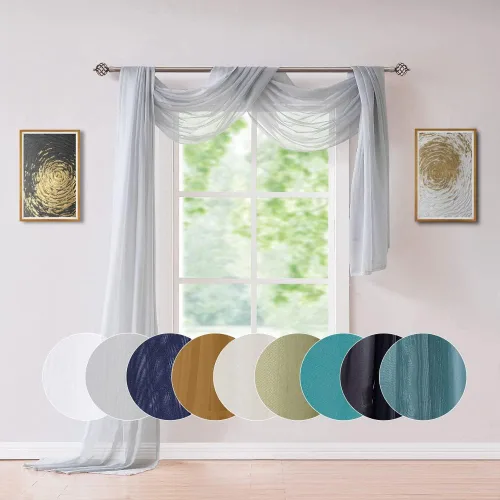 Vista 8 de ASATEX Cortina Transparente para Ventana de Longitud Larga de 56" (An) x 216" (L) Color Beige Claro. Los Tratamientos de Voile para Ventana son