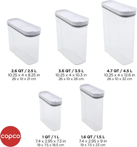 Vista 3 de Copco Contenedor transparente de almacenamiento de cereales de 4.75 cuartos de galón, tapa abatible hermética, plástico sin BPA, organizador