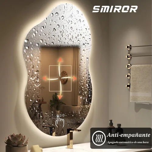 Vista 6 de SMIROR Espejo de Baño Retroiluminado Irregular con Luces 20 x 32, Espejo de Tocador con Luz LED Asimétrica en Forma de Nube para Pared