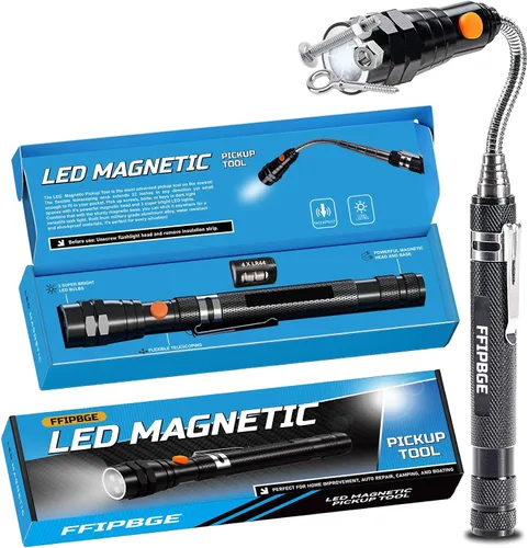 Vista 8 de Juego de 5 herramientas magnéticas FFIPBGE, varilla de recogida de 1lb y 15lb, herramienta magnética de recogida con linterna, espejo de inspección