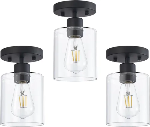 Vista 16 de Lámpara de techo semiempotrada de 1 luz, lámparas de techo de níquel cepillado, lámparas modernas para montaje en techo, luces de techo con pantalla