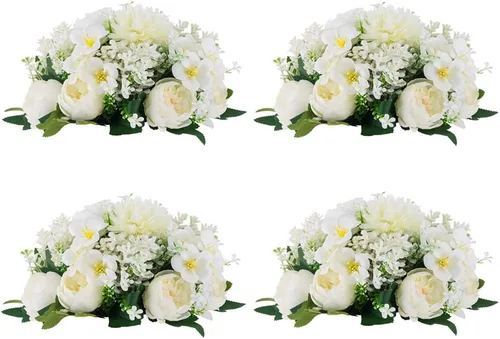 Vista 13 de Bolas de flores artificiales para centros de mesa: 2 piezas de rosas rojas para centros de mesa, arreglos florales, centro de mesa para bodas