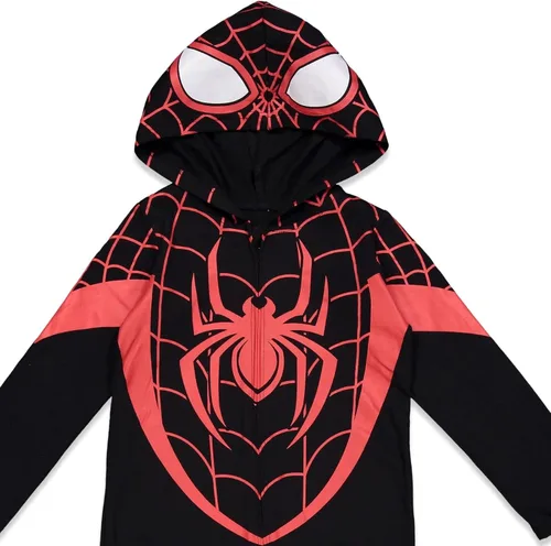 Vista 5 de Mono integral con capucha y cremallera Marvel Spiderverse Miles Morales de color negro y rojo