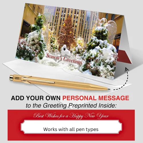 Vista 4 de Angels At Rockefeller Center NYC - Juego de 6 tarjeteros de Navidad con sobres blancos - Season's Greetings Holiday Tri-Fold Cash, cheques