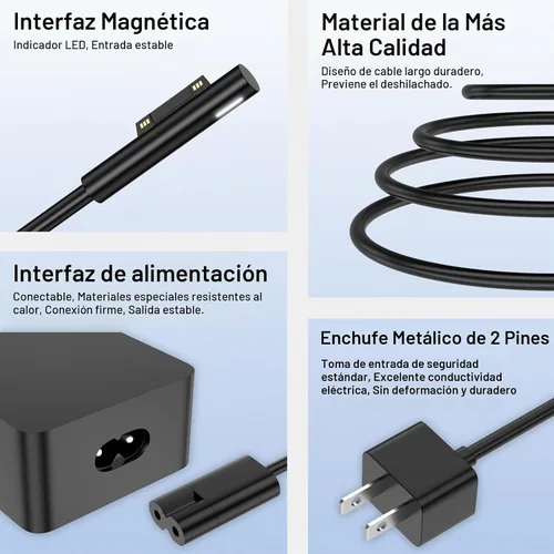 Vista 3 de Cargador para laptop de 65 W compatible con Microsoft Surface Pro 11 10 9 8 3 7 7+ 6 5 4 X, compatible con Surface Windows Laptop 7 6 5 4 3 2 1