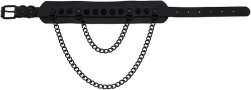 Vista 5 de FM FM42 Unisex Multicolor Simulated Leather PU Black-Tone Rivets Spike Spiked 2 Layer Chains Choker Collar Necklace