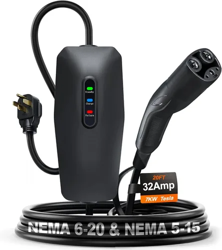 Vista 11 de Cargador EV de nivel 1 y 2 actualizado 2026 de 16 A, 3.5 KW, cable de 20 pies y adaptador doble NEMA (5-15/6-20) - Cargador de coche eléctrico