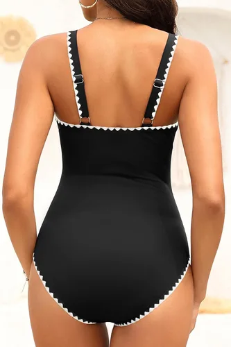 Vista 2 de Tempt Me Trajes de baño de una pieza con control de abdomen Ribete de carcasa blanco y negro