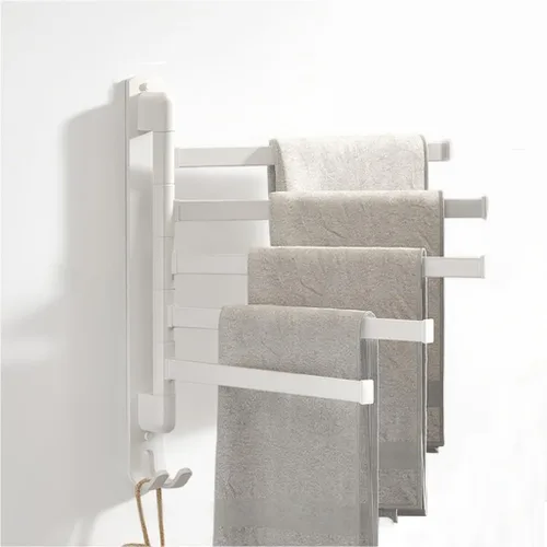 Vista 18 de Toalleros giratorios para baño/cocina, montado en la pared, sin taladro, toallero resistente con barra múltiple, barra de toalla de acero inoxidable