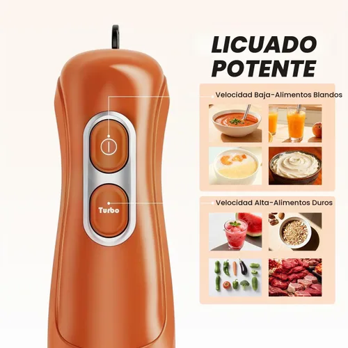 Vista 2 de Turelar Licuadora de inmersión con cable de 400 W, 2 velocidades naranja marrón