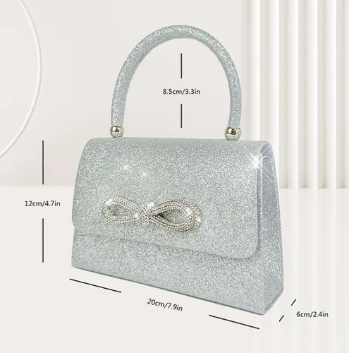 Vista 4 de Bolso de noche con lazo brillante para mujer, con purpurina, con strass, bolso de mano, para cóctel, de graduación, de fiesta, de boda