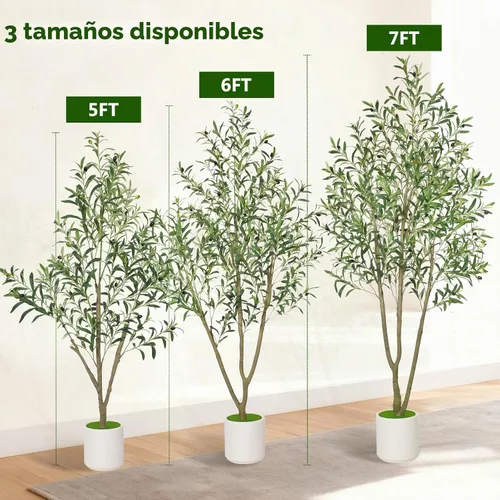 Vista 7 de Timoo Olivos artificiales para interiores con maceta blanca (5 pies)